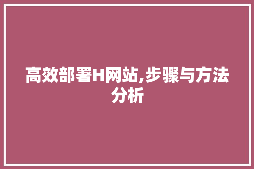 高效部署H网站,步骤与方法分析