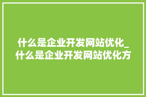 什么是企业开发网站优化_什么是企业开发网站优化方案。
