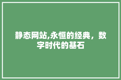静态网站,永恒的经典，数字时代的基石 静态网站,永恒的经典，数字时代的基石 必应SEO