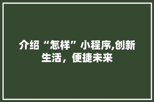 介绍“怎样”小程序,创新生活，便捷未来 介绍“怎样”小程序,创新生活，便捷未来 网站建设公司