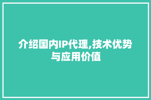 介绍国内IP代理,技术优势与应用价值