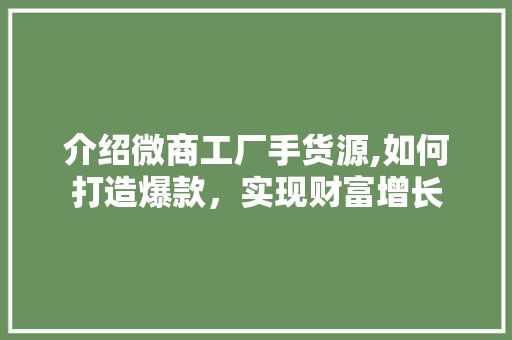 介绍微商工厂手货源,如何打造爆款，实现财富增长