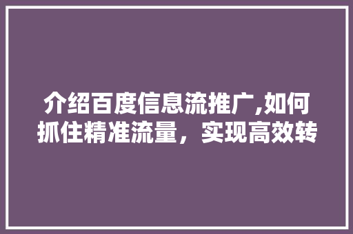 介绍百度信息流推广,如何抓住精准流量，实现高效转化