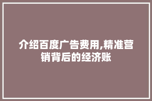 介绍百度广告费用,精准营销背后的经济账 介绍百度广告费用,精准营销背后的经济账 必应SEO