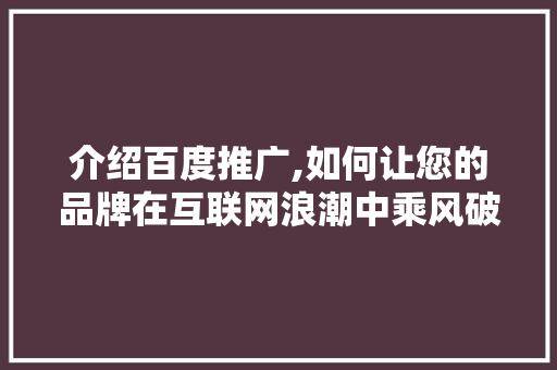 介绍百度推广,如何让您的品牌在互联网浪潮中乘风破浪 介绍百度推广,如何让您的品牌在互联网浪潮中乘风破浪 神马SEO