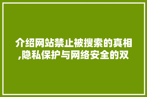 介绍网站禁止被搜索的真相,隐私保护与网络安全的双重保障 介绍网站禁止被搜索的真相,隐私保护与网络安全的双重保障 SEO关键词