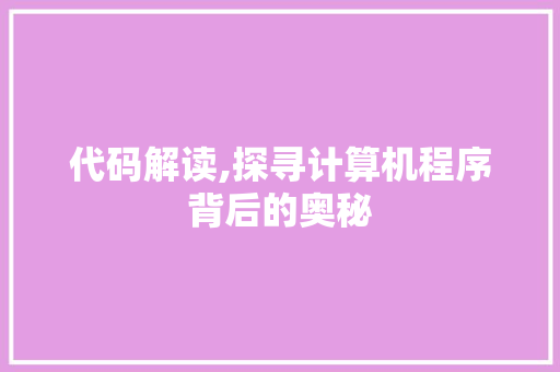 代码解读,探寻计算机程序背后的奥秘 代码解读,探寻计算机程序背后的奥秘 百度SEO