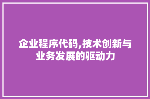 企业程序代码,技术创新与业务发展的驱动力 企业程序代码,技术创新与业务发展的驱动力 神马SEO