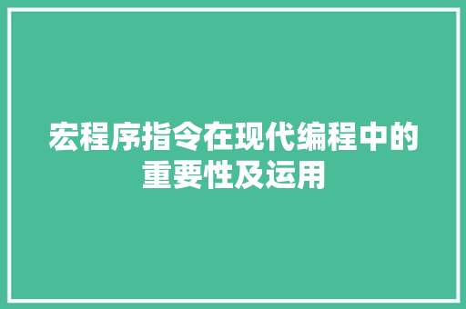 宏程序指令在现代编程中的重要性及运用 宏程序指令在现代编程中的重要性及运用 SEO关键词