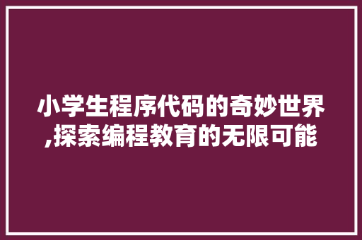 小学生程序代码的奇妙世界,探索编程教育的无限可能 小学生程序代码的奇妙世界,探索编程教育的无限可能 SEO关键词