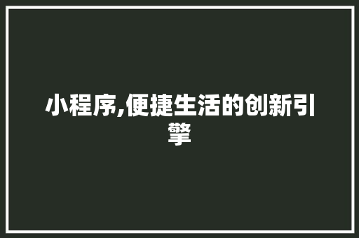 小程序,便捷生活的创新引擎 小程序,便捷生活的创新引擎 神马SEO