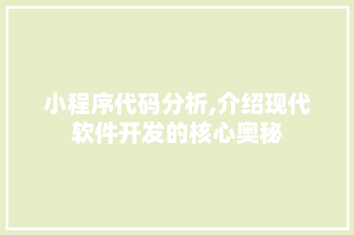 小程序代码分析,介绍现代软件开发的核心奥秘 百度SEO 小程序代码分析,介绍现代软件开发的核心奥秘 小程序代码分析,介绍现代软件开发的核心奥秘 百度SEO