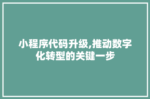 小程序代码升级,推动数字化转型的关键一步 小程序代码升级,推动数字化转型的关键一步 神马SEO
