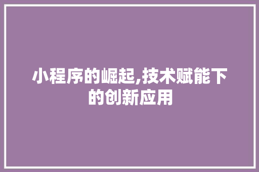 小程序的崛起,技术赋能下的创新应用 小程序的崛起,技术赋能下的创新应用 网站建设公司
