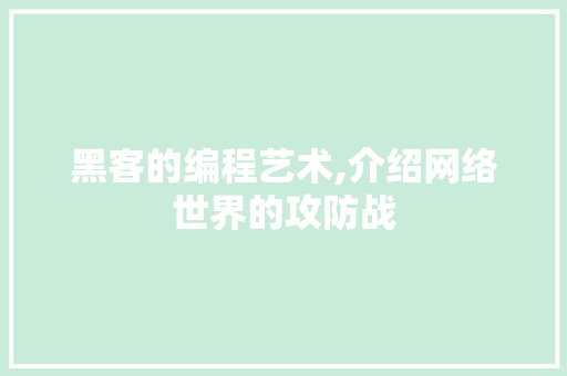 黑客的编程艺术,介绍网络世界的攻防战