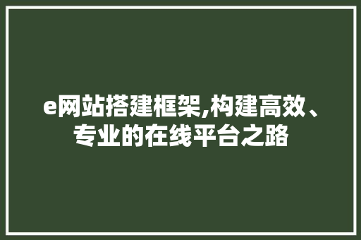 e网站搭建框架,构建高效、专业的在线平台之路 e网站搭建框架,构建高效、专业的在线平台之路 搜狗SEO