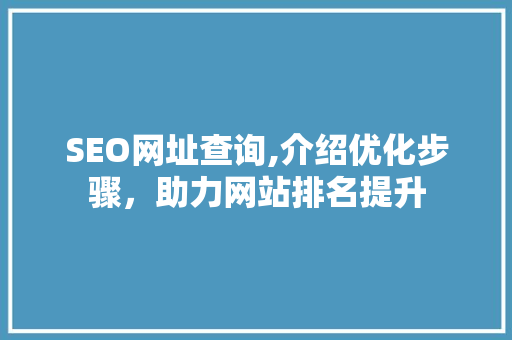 SEO网址查询,介绍优化步骤，助力网站排名提升 SEO网址查询,介绍优化步骤，助力网站排名提升 神马SEO