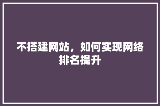不搭建网站，如何实现网络排名提升 不搭建网站，如何实现网络排名提升 神马SEO