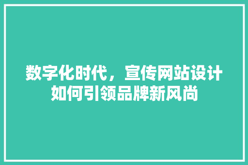 数字化时代，宣传网站设计如何引领品牌新风尚