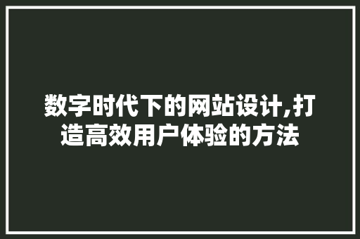 数字时代下的网站设计,打造高效用户体验的方法 数字时代下的网站设计,打造高效用户体验的方法 百度SEO