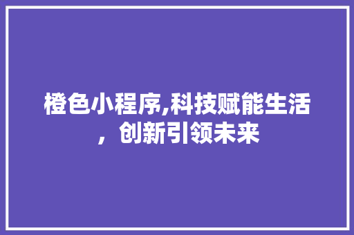 橙色小程序,科技赋能生活，创新引领未来