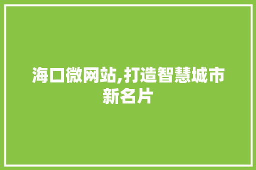 海口微网站,打造智慧城市新名片 海口微网站,打造智慧城市新名片 百度SEO