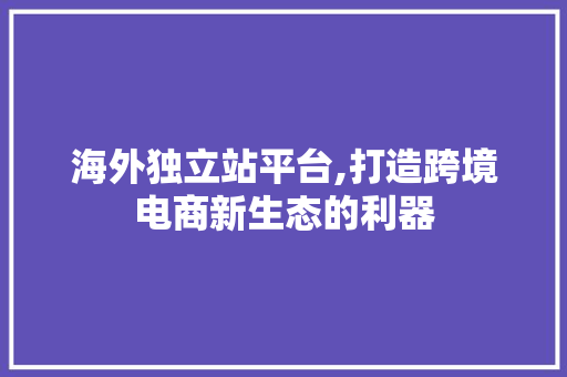 海外独立站平台,打造跨境电商新生态的利器 海外独立站平台,打造跨境电商新生态的利器 神马SEO