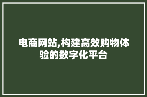 电商网站,构建高效购物体验的数字化平台 电商网站,构建高效购物体验的数字化平台 神马SEO