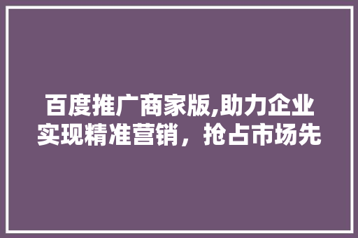 百度推广商家版,助力企业实现精准营销，抢占市场先机