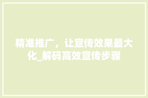 精准推广，让宣传效果最大化_解码高效宣传步骤