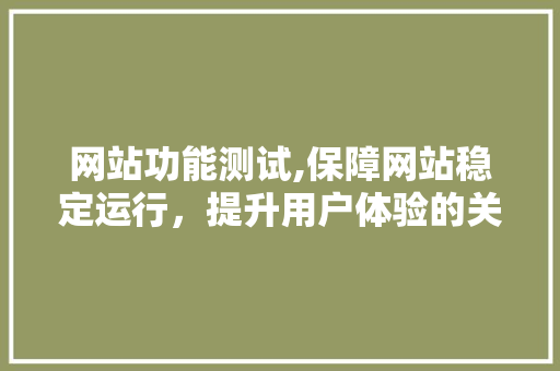 网站功能测试,保障网站稳定运行，提升用户体验的关键一环 网站功能测试,保障网站稳定运行，提升用户体验的关键一环 神马SEO