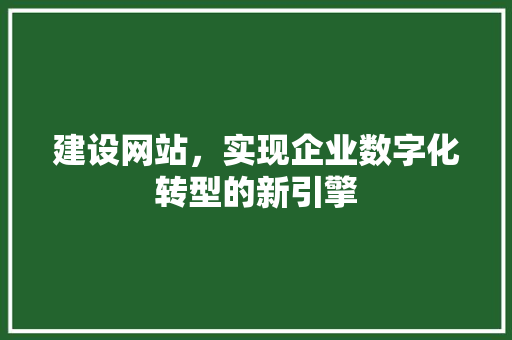 建设网站，实现企业数字化转型的新引擎 建设网站，实现企业数字化转型的新引擎 搜狗SEO