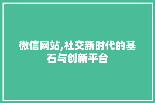 微信网站,社交新时代的基石与创新平台 微信网站,社交新时代的基石与创新平台 百度SEO