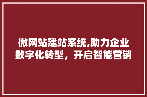 微网站建站系统,助力企业数字化转型，开启智能营销新篇章 微网站建站系统,助力企业数字化转型，开启智能营销新篇章 搜狗SEO