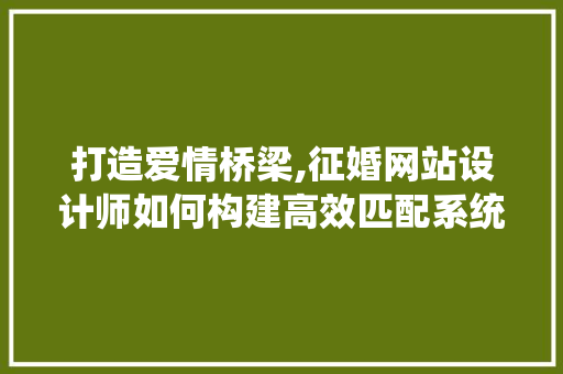 打造爱情桥梁,征婚网站设计师如何构建高效匹配系统