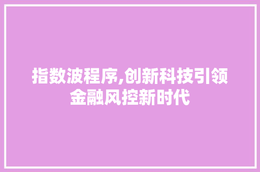 指数波程序,创新科技引领金融风控新时代 指数波程序,创新科技引领金融风控新时代 神马SEO