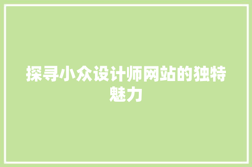 探寻小众设计师网站的独特魅力