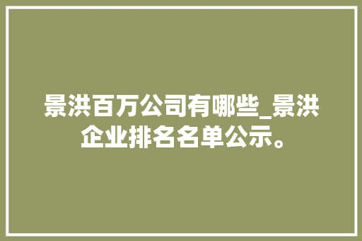 景洪百万公司有哪些_景洪企业排名名单公示。