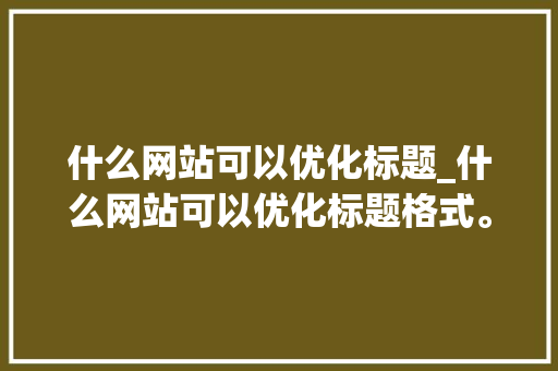 什么网站可以优化标题_什么网站可以优化标题格式。