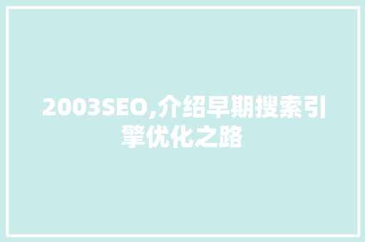 2003SEO,介绍早期搜索引擎优化之路 必应SEO 2003SEO,介绍早期搜索引擎优化之路 2003SEO,介绍早期搜索引擎优化之路 必应SEO