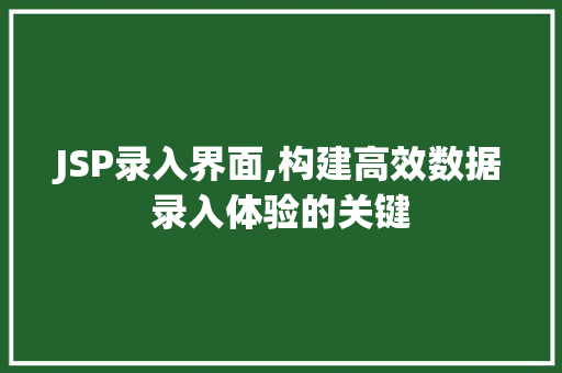 JSP录入界面,构建高效数据录入体验的关键