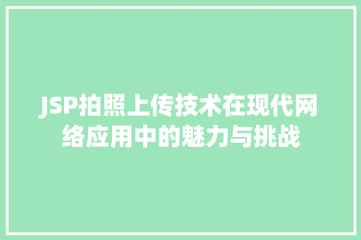 JSP拍照上传技术在现代网络应用中的魅力与挑战