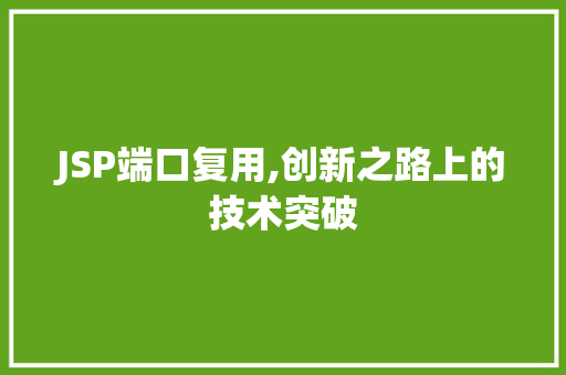 JSP端口复用,创新之路上的技术突破