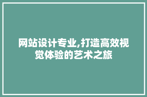 网站设计专业,打造高效视觉体验的艺术之旅 网站设计专业,打造高效视觉体验的艺术之旅 神马SEO