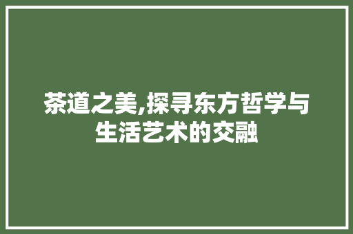 茶道之美,探寻东方哲学与生活艺术的交融
