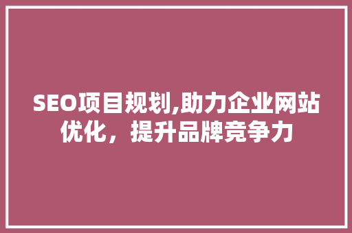 SEO项目规划,助力企业网站优化，提升品牌竞争力 SEO项目规划,助力企业网站优化，提升品牌竞争力 必应SEO