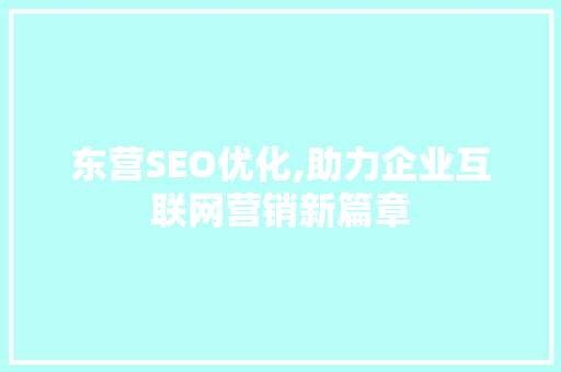 东营SEO优化,助力企业互联网营销新篇章 东营SEO优化,助力企业互联网营销新篇章 神马SEO