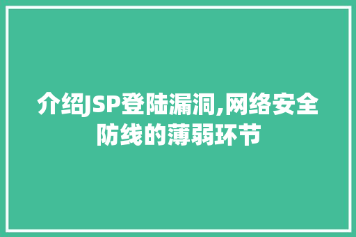 介绍JSP登陆漏洞,网络安全防线的薄弱环节