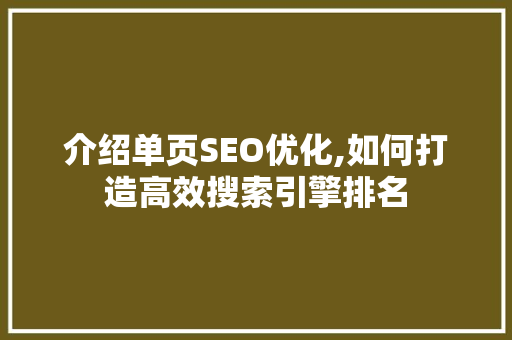 介绍单页SEO优化,如何打造高效搜索引擎排名 介绍单页SEO优化,如何打造高效搜索引擎排名 百度SEO