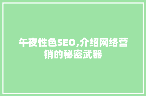 午夜性色SEO,介绍网络营销的秘密武器